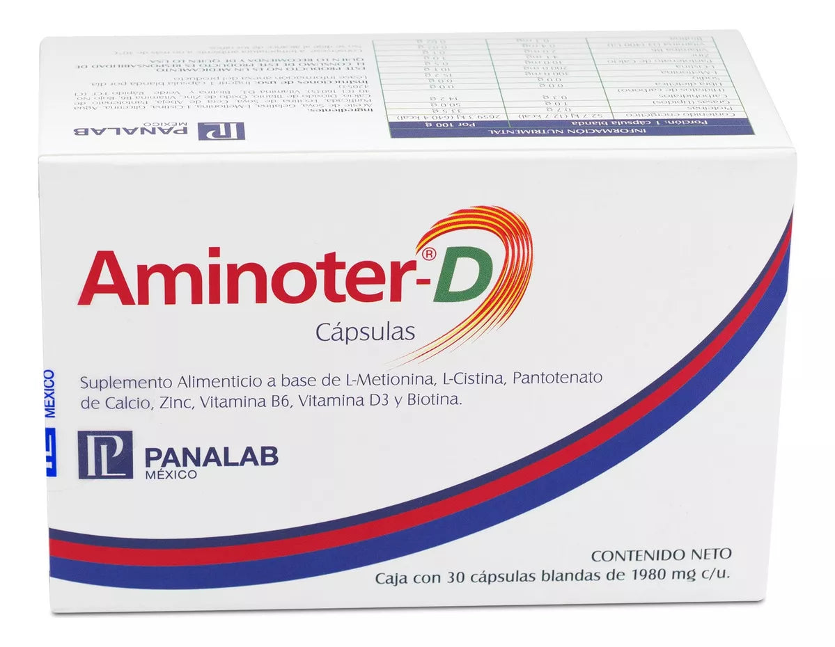 Aminoter D | Suplemento Alimenticio con 30 cápsulas | Fortalece Huesos y el Sistema Inmunológico