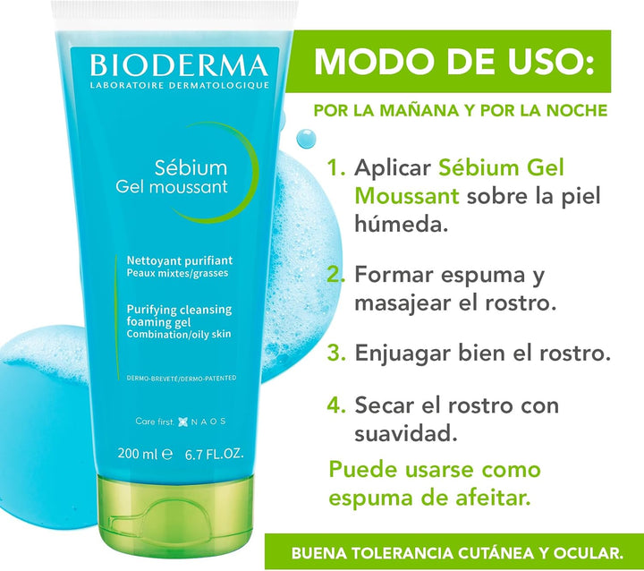 BIODERMA | Sebium Gel 200 ml | Limpiador Piel Mixta/Grasa/Acné