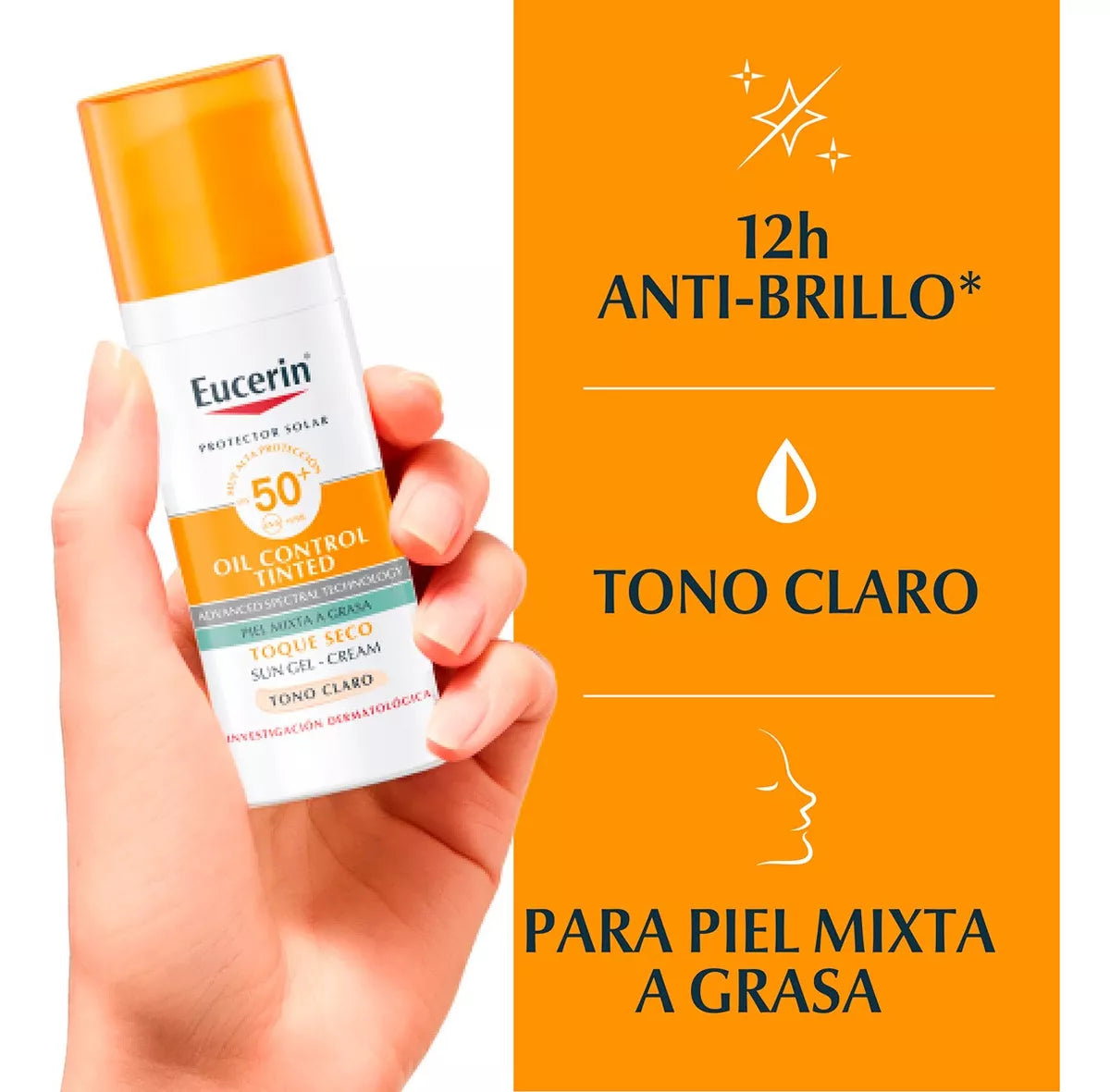 Eucerin Oil Control | Protector Solar con Tinte Tono Claro 50SPF+ | 50ml
