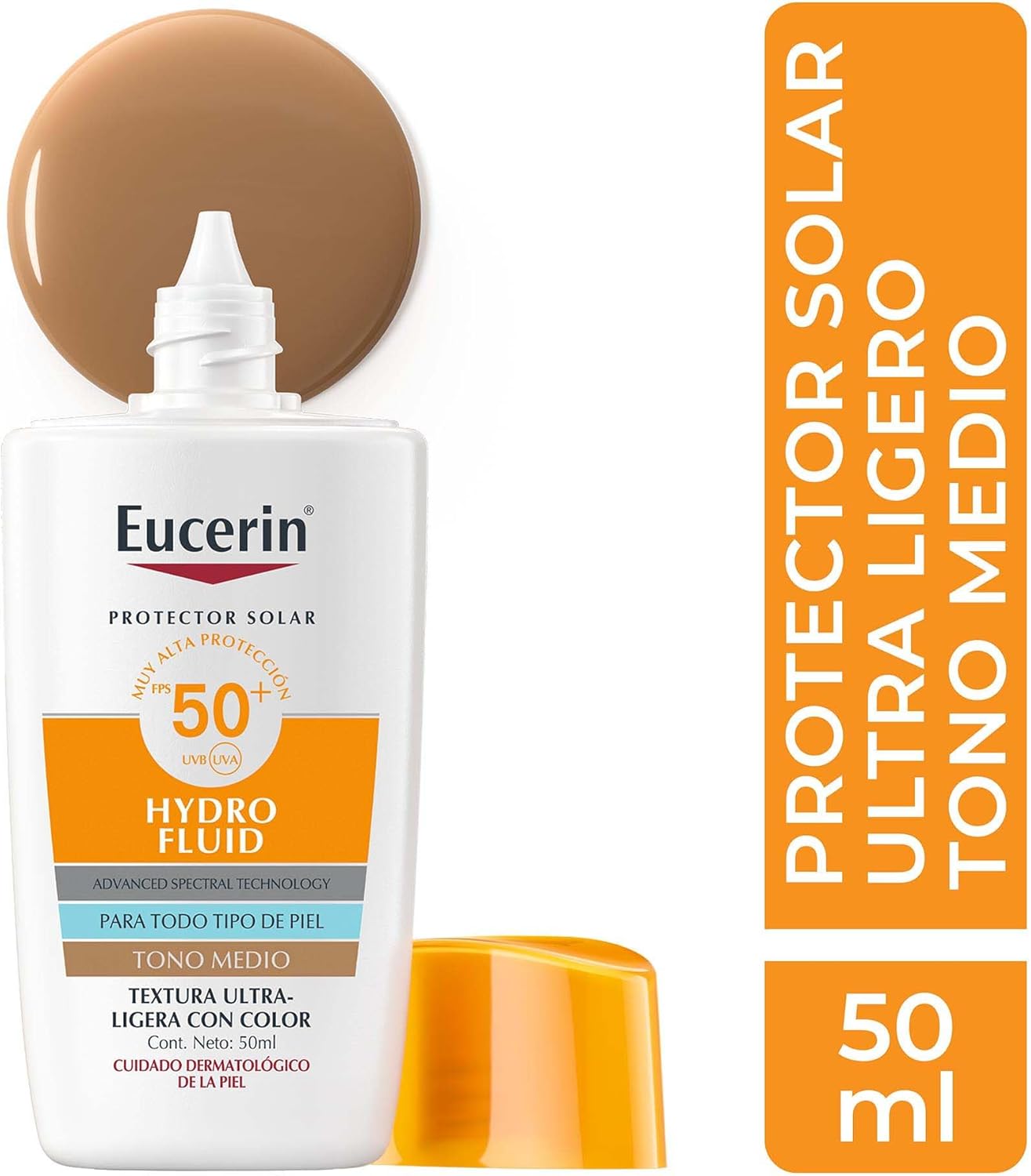 Eucerin | Sun Hydro fluid 50ml FPS 50 | Protector Facial Ultra Ligero | Color Tono Medio