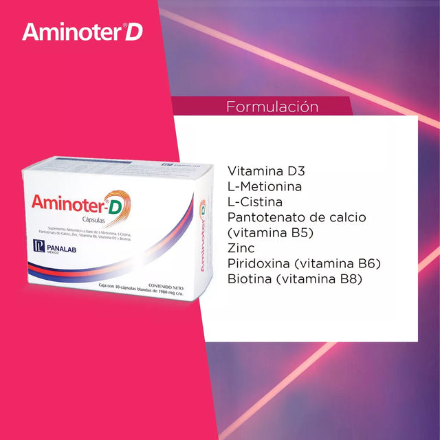 Aminoter D | Suplemento Alimenticio con 30 cápsulas | Fortalece Huesos y el Sistema Inmunológico