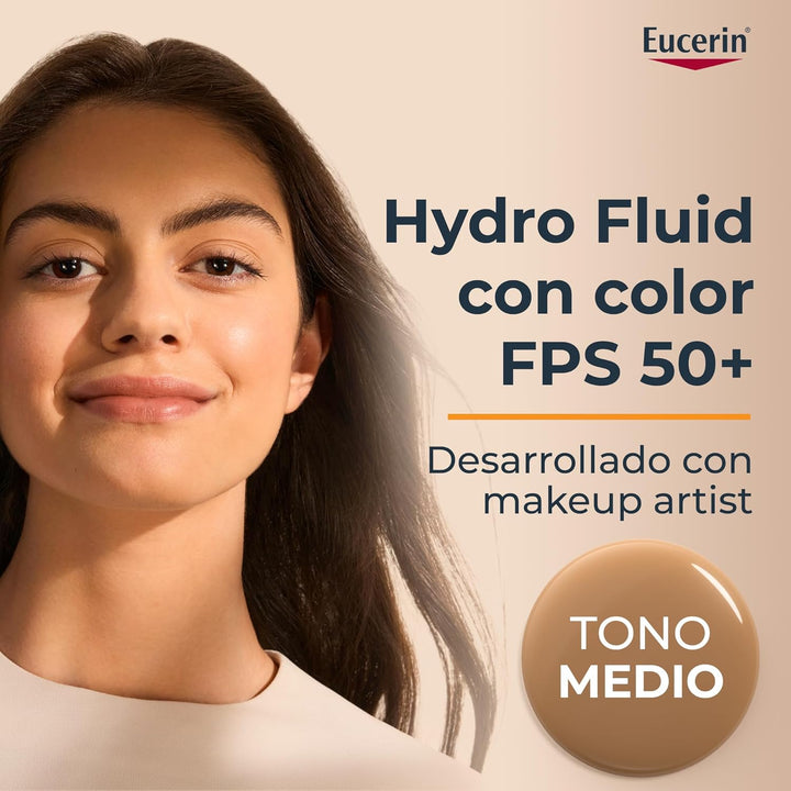Eucerin | Sun Hydrofluid 50ml FPS 50 | Protector Facial Ultra Ligero | Color Tono Medio