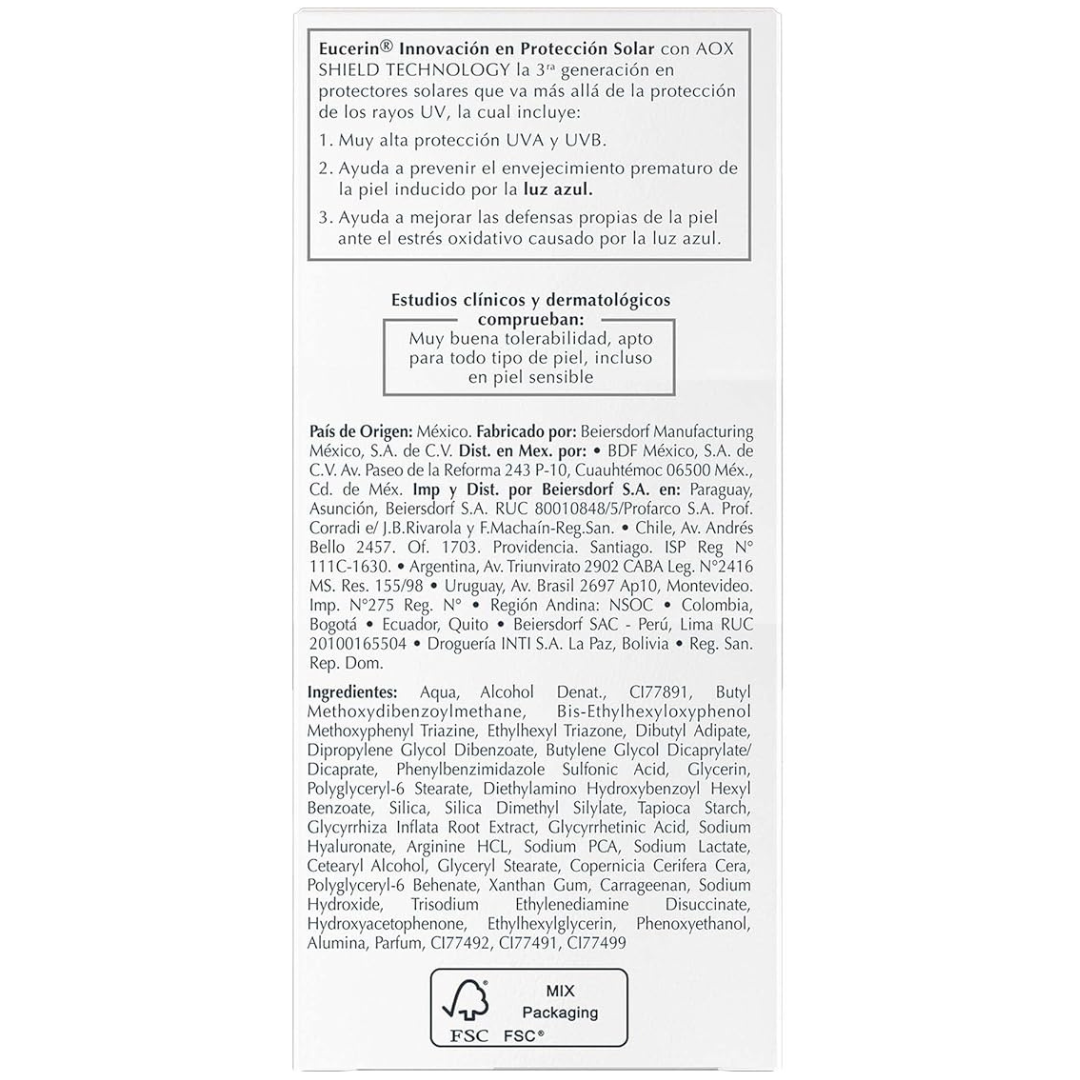 Eucerin | Sun Hydrofluid 50ml FPS 50 | Protector Facial Ultra Ligero con Color Tono Claro