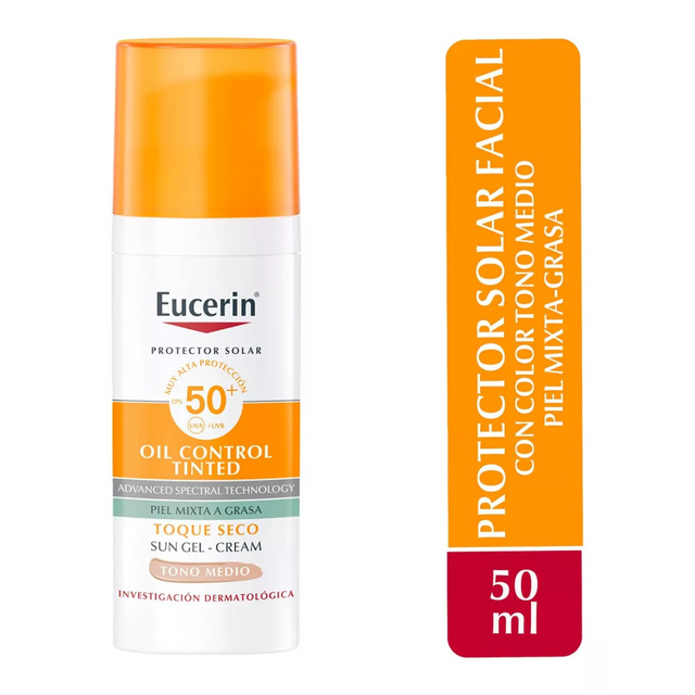 Eucerin Oil Control | Protector Solar con Tinte Tono Medio 50SPF+ | 50 ml