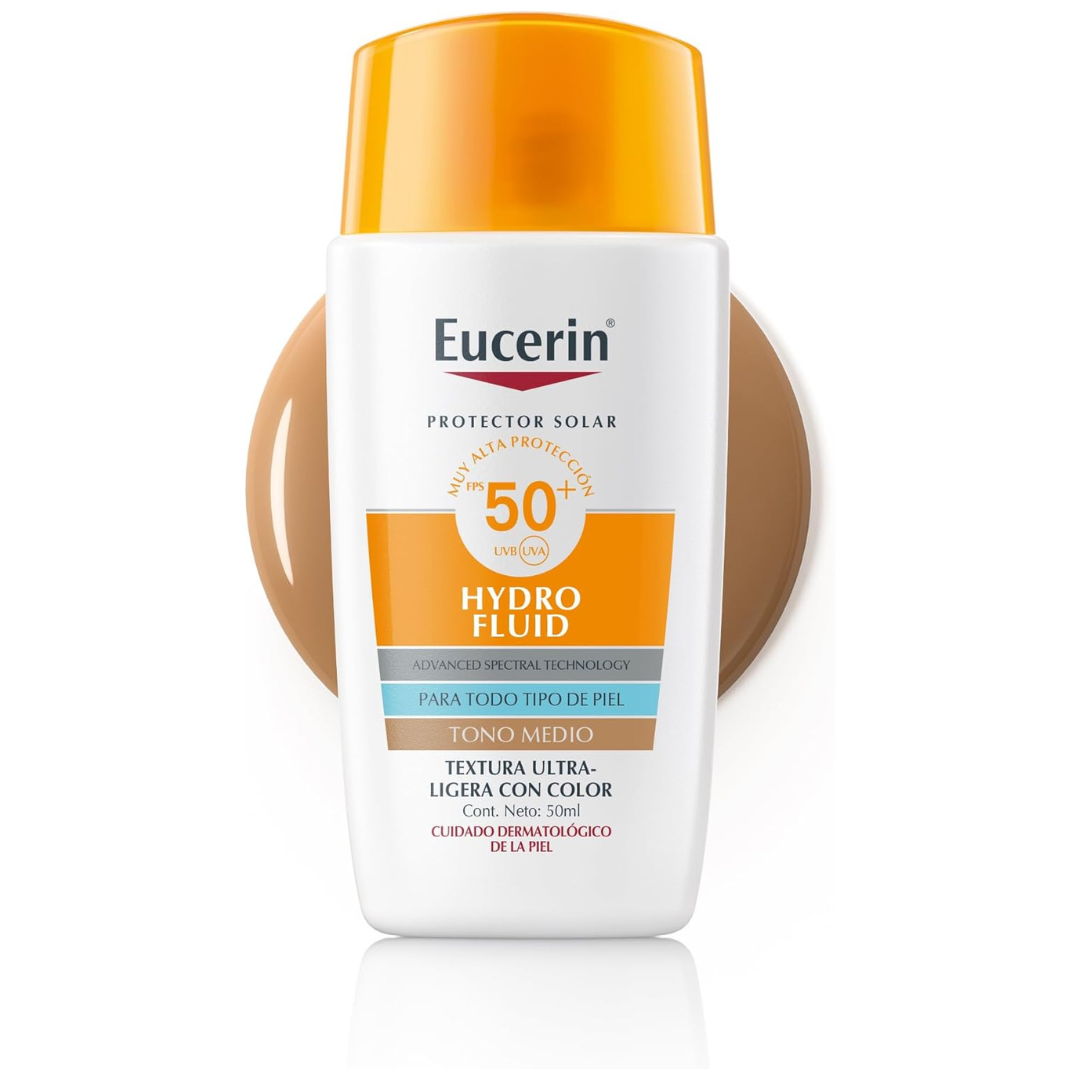 Eucerin | Sun Hydro fluid 50ml FPS 50 | Protector Facial Ultra Ligero | Color Tono Medio