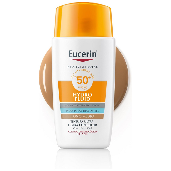 Eucerin | Sun Hydrofluid 50ml FPS 50 | Protector Facial Ultra Ligero | Color Tono Medio
