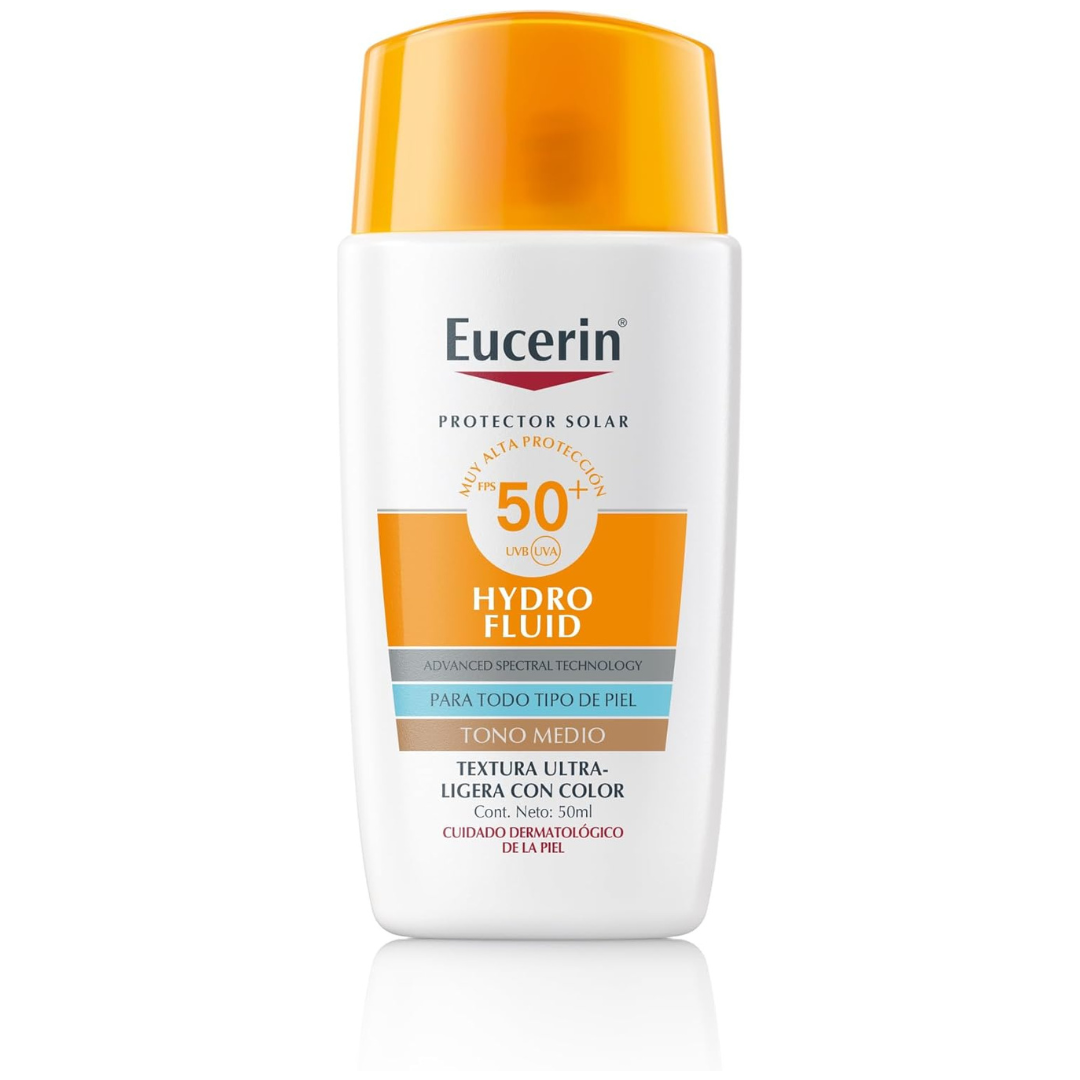 Eucerin | Sun Hydro fluid 50ml FPS 50 | Protector Facial Ultra Ligero | Color Tono Medio